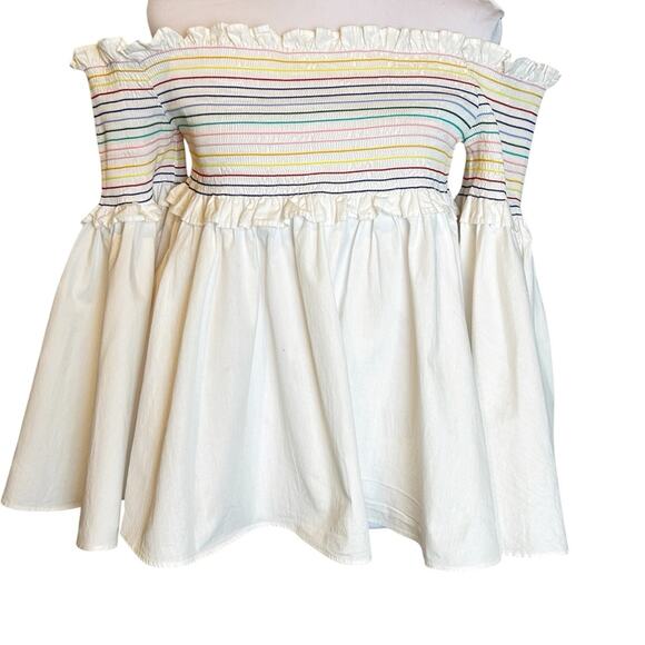 Greyson Top Womens Size M Rainbow Embroidery Off Shoulder Boho Festival Peasant - Picture 2 of 11